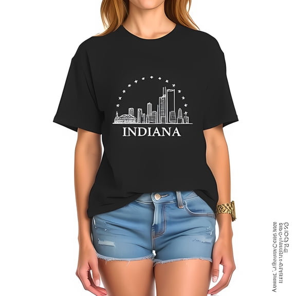 Indiana Skyline Outline Unisex Short Sleeve Casual Graphic Tee