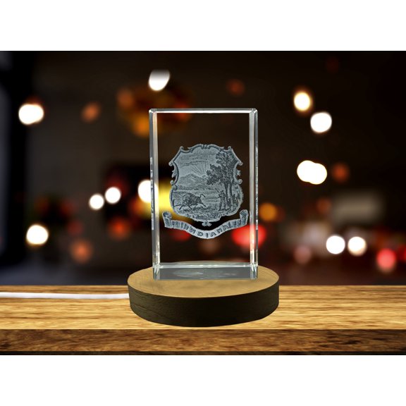 Indiana State Coat of Arms Engraved Crystal Gift