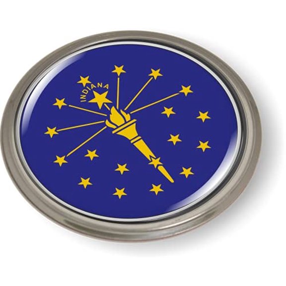 Indiana State Flag 3D Domed CAR Emblem Badge Sticker Semi-Flexible Aluminum Round Bezel