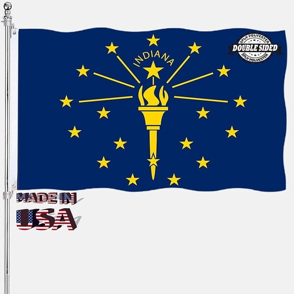 Indiana State Flag 3x5 Double Sided IN State Flags Outdoor Heavy Duty 3 Ply Polyester Material with 2 Metal Grommets 4 Rows of Stitching