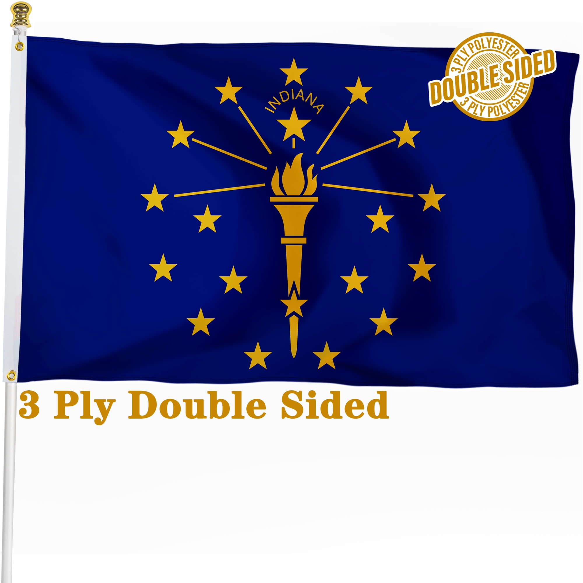 Indiana State Flag 3x5ft Double Sided Polyester with Brass Grommets