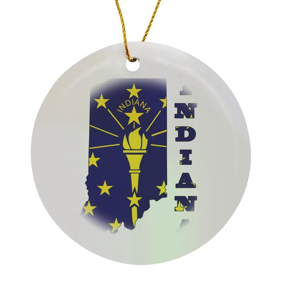 3drose, Indiana State Flag in the Outline Map and Letters for Indiana, Circle Porcelain Ornament
