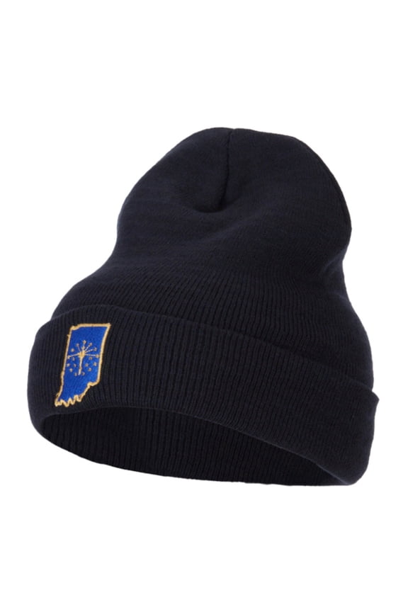 Indiana State Flag Map Embroidered Long Beanie - Navy OSFM