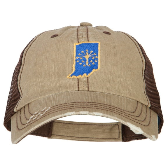 Indiana State Flag Map Embroidered Low Profile Cotton Mesh Cap - Khaki Brown OSFM