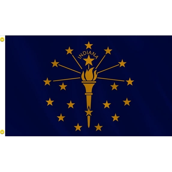 Indiana State Flag, Nylon, 3' x 5', 100% Made in USA, Canvas Header, Heavy-Duty Brass Grommets