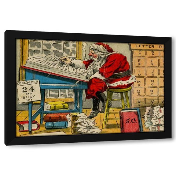 Indiana State Library 14x11 Black Modern Wood Framed Wall Art Titled - Christmas postcard