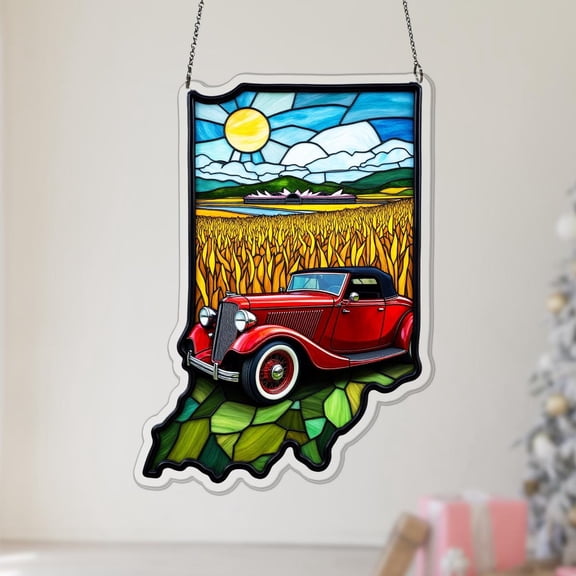 Indiana State Map Acrylic Suncatcher Colorful Window Hanging Souvenir Ornament Christmas Travel Gift