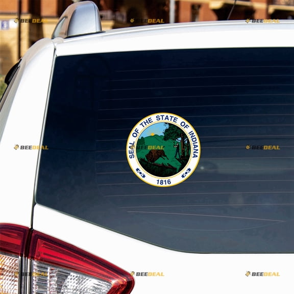 Indiana State Seal Sticker Decal Vinyl IN Car - 2 Pack Glossy 4" - For Car Boat Laptop Cup