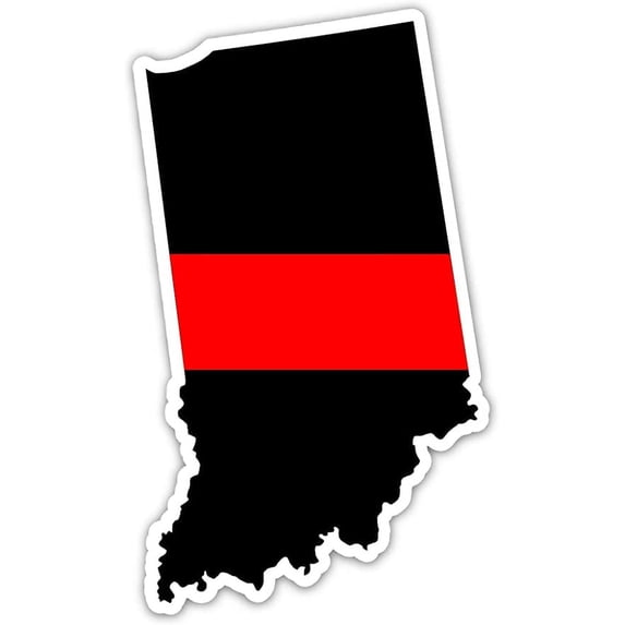 Indiana State Shape Fireman Red Line Ribbon Sticker Decal 3x5 in