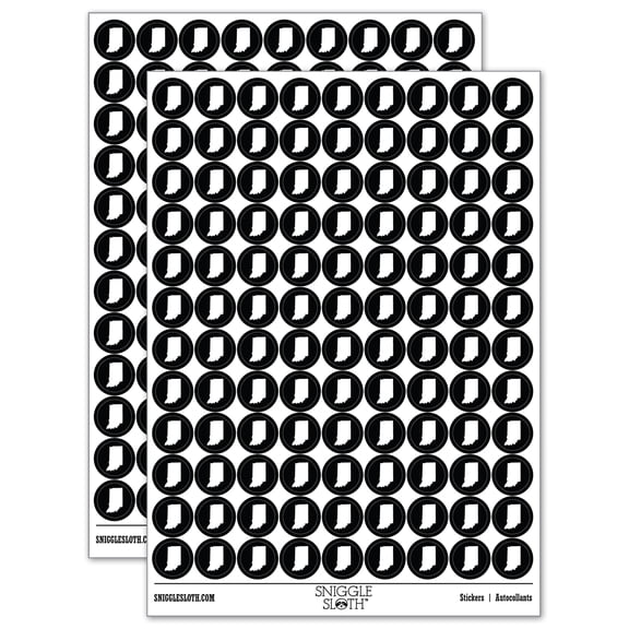 Indiana State Silhouette 200+ Round Stickers - Black - Matte Finish - 0.50" Size