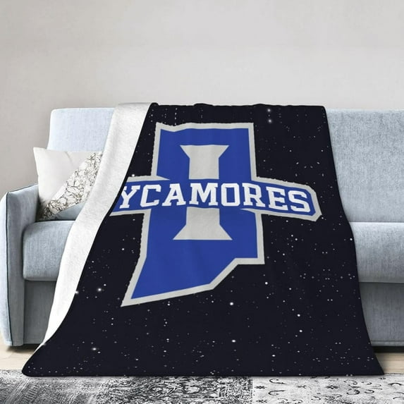 Indiana State Sycamores Original Fleece Blanket, Very Soft Microfiber Flannel Blanket for Couch Warm and Cozy for All Seasons, Black