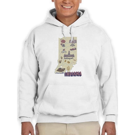 Indiana State Tourist Map Hoodie Men -Image by Shutterstock, Male Small