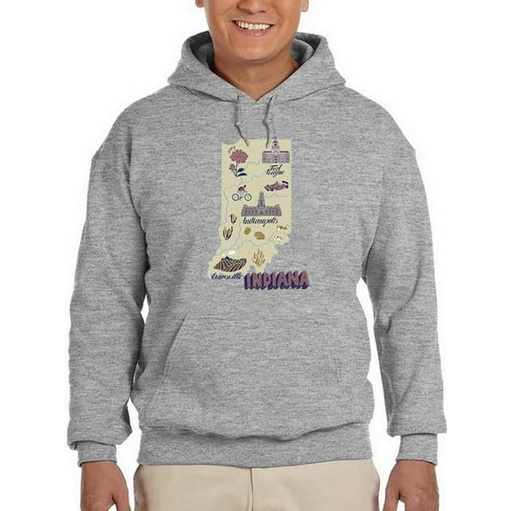 Indiana State Tourist Map Hoodie Men -Image by Shutterstock, Male XX-Large