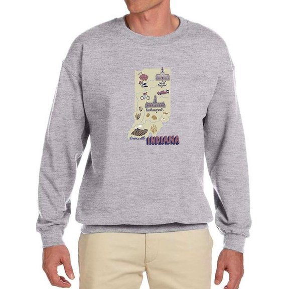 Indiana State Tourist Map Sweatshirt Men -Image by Shutterstock, Male Large