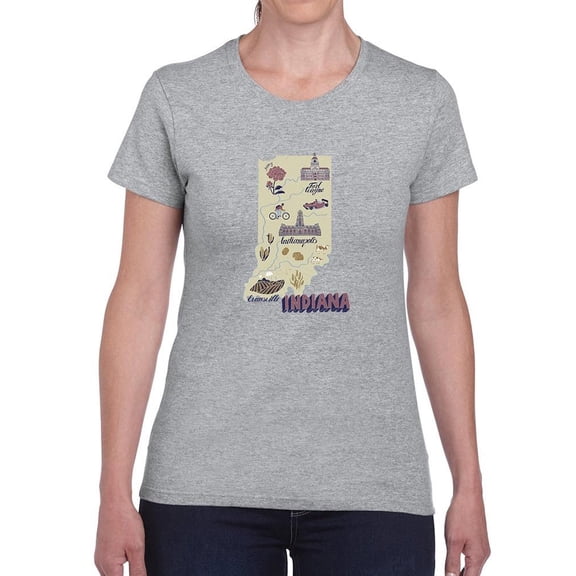 Indiana State Tourist Map T-Shirt Women -Image by Shutterstock, Female Medium