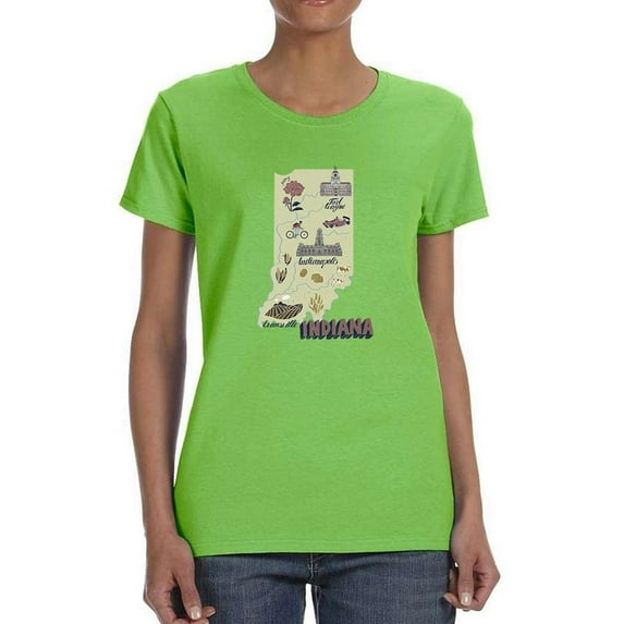 Indiana State Tourist Map T-Shirt Women -Image by Shutterstock, Female XX-Large