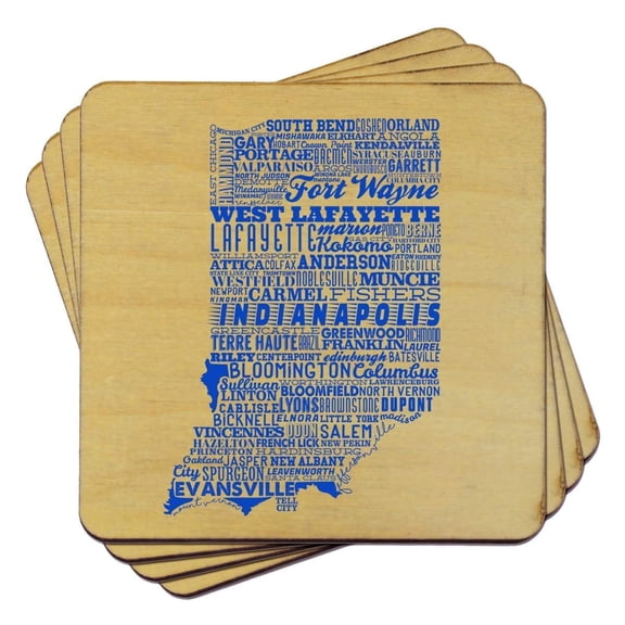 Torched Indiana State Typography Coaster (Set of 4) Drink Beer Coaster Brown