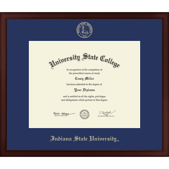 Indiana State University Diploma Frame, Document Size 14" x 11"