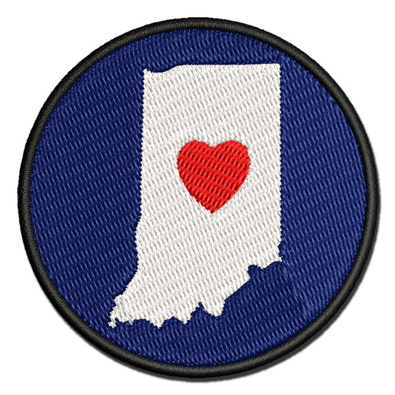 Indiana State with Heart Applique Multi-Color Embroidered Iron-On Patch - 2.0 Inch Mini