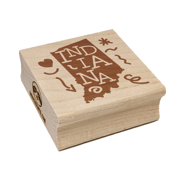 Indiana State with Text Swirls Square Rubber Stamp Stamping Scrapbooking Crafting - Small 1.25in