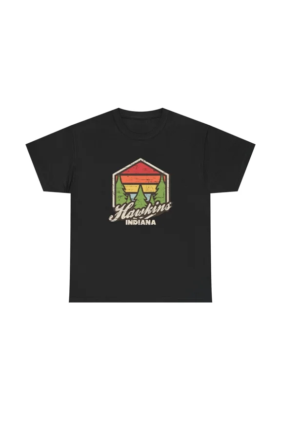 Indiana Town Emblem Hawkins Retro Sign Inspired Vintage Graphic Unisex T-Shirt up to size 5XL