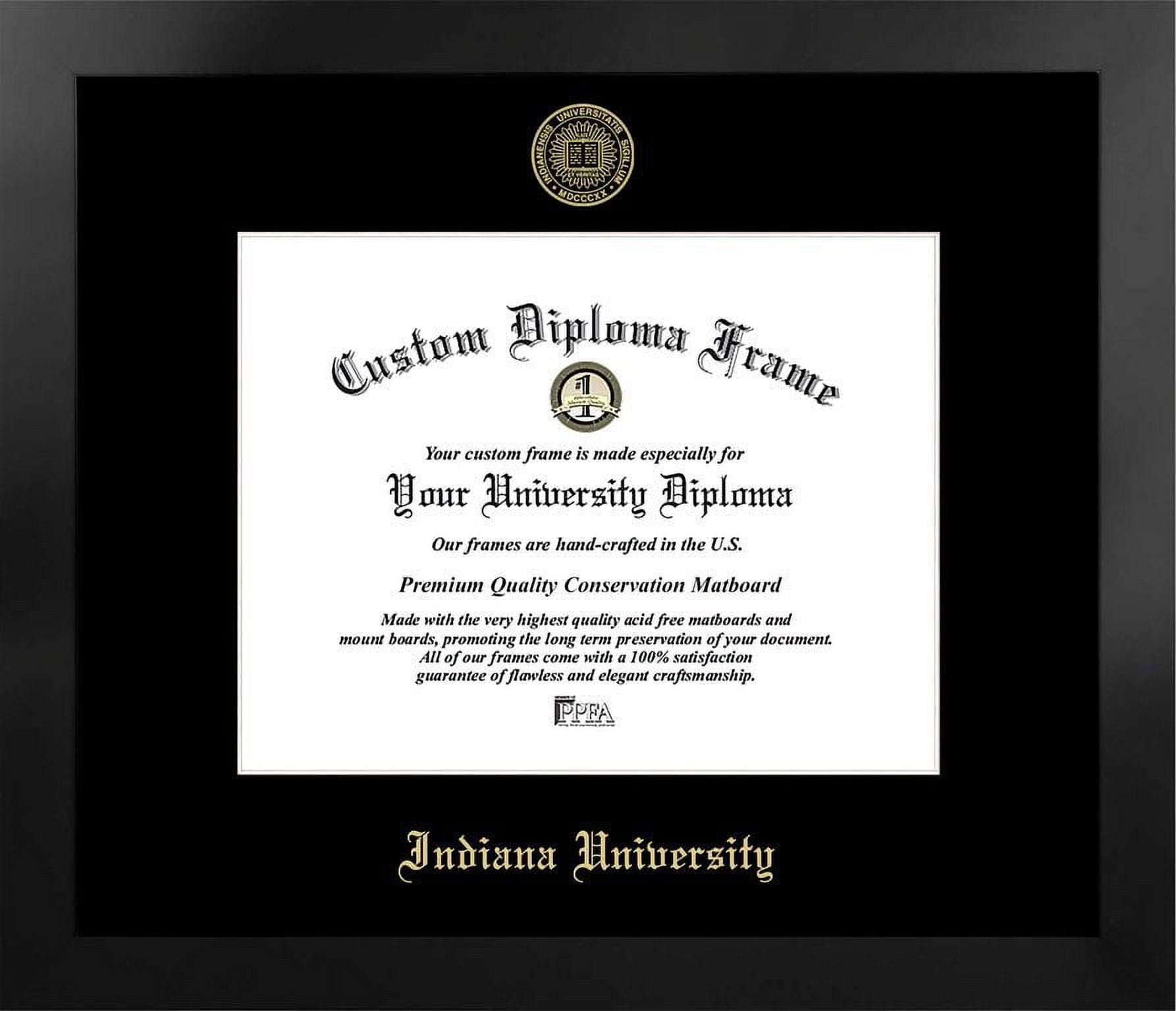 Indiana University, Bloomington 11w x 8.5h Manhattan Black Single Mat Gold Embossed Diploma Frame with Bonus Campus Images Lithograph (value savings at $59)