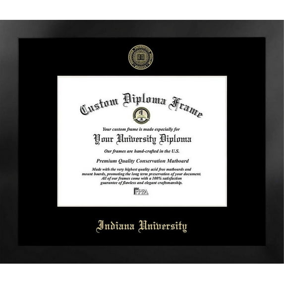 Indiana University, Bloomington 11w x 8.5h Manhattan Black Single Mat Gold Embossed Diploma Frame with Bonus Campus Images Lithograph (value savings at $59)