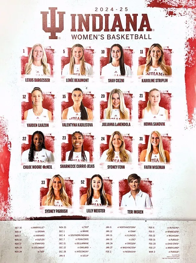 Indiana University Hoosiers 2024-25 Women Basketball Schedule Poster ...