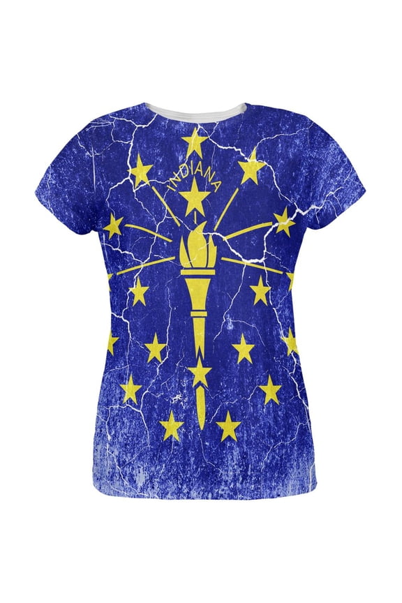 Indiana Vintage Distressed State Flag All Over Womens T Shirt Multi SM