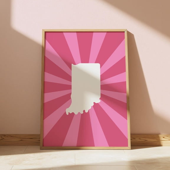Indiana Wall Art Print Pink Bloomington In Girly Indiana Dorm Decor Retro Trendy Abstract State Artwork #3977, Unframed Poster Size 12x18