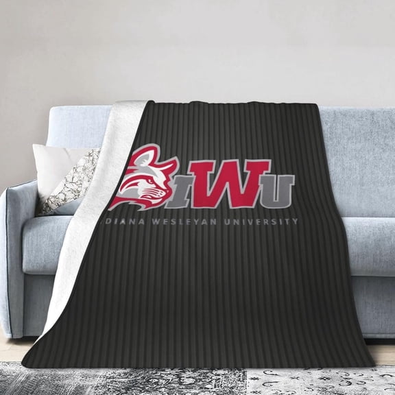 Indiana Wesleyan University Logo Fleece Blanket, Very Soft Microfiber Flannel Blanket for Couch Warm and Cozy for All Seasons