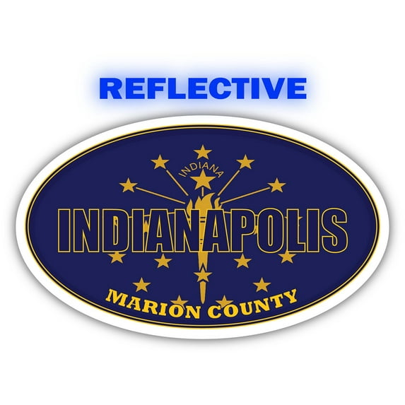 Indianapolis City Indiana State Flag | IN Flag Marion County Oval State Colors Reflective Sticker Car Decal 3x5 inches