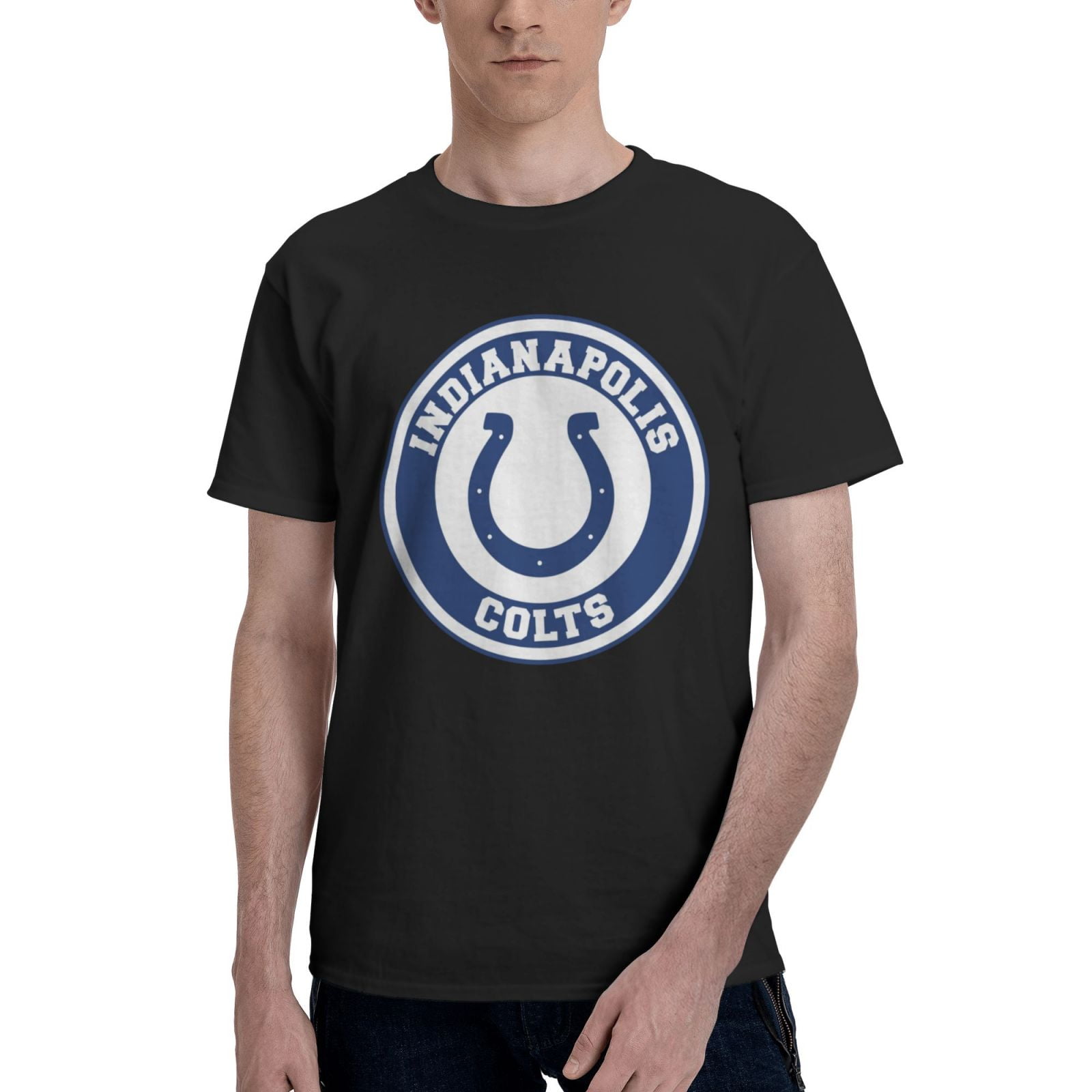 Indianapolis-Colts Men T-Shirt Cotton Crew Neck Casual Loose Short ...