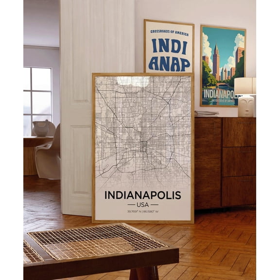 Indianapolis Indiana Map City Wall Art Modern Typography Home Gift Unframed Paper Print