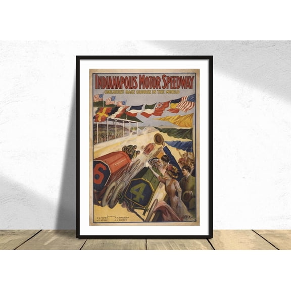 Indianapolis Motor Speedway Advertisement Vintage Automobiles Racing Motorcycle Unframed Paper Print