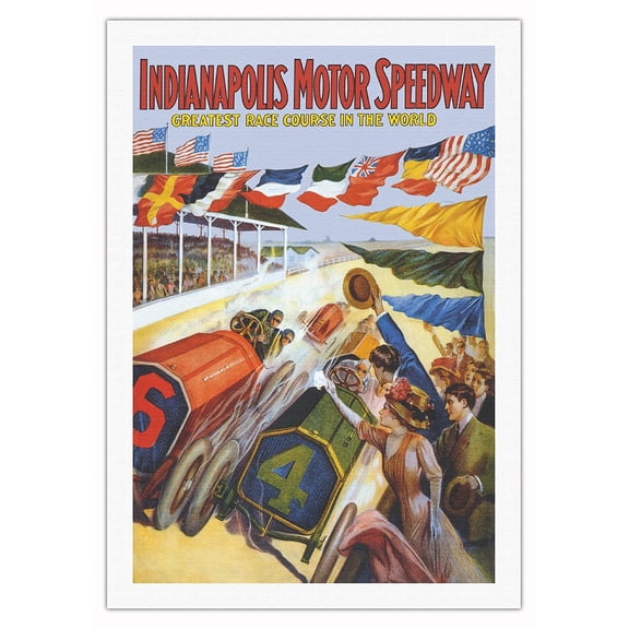 Indianapolis Motor Speedway - Greatest Race Course in the World - Vintage Car Racing Poster c.1909 - Fine Art Rolled Canvas Print (Unframed) 27in x 40in