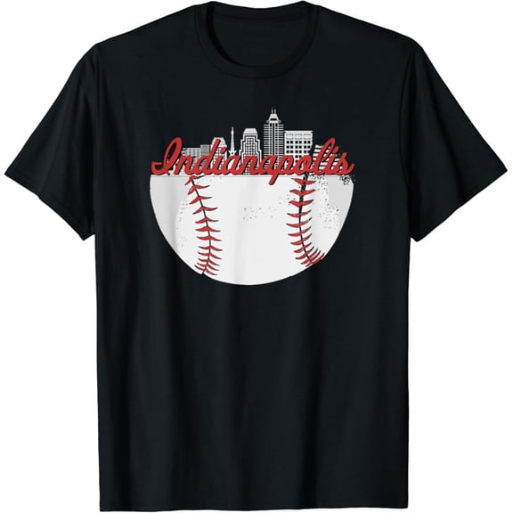 Indianapolis Skyline Cityscape Baseball Retro Vintage T-Shirt