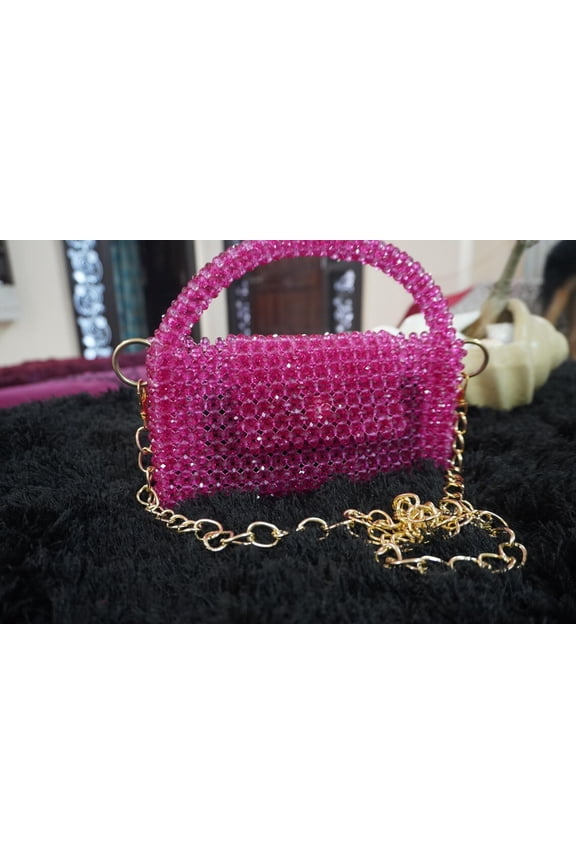 Indiancraft1 Handmade Crystal Beaded Evening Bag for Women, Glass Bead Clutch Purse with Gold Chain Strap, Elegant Party Shoulder Handbag
