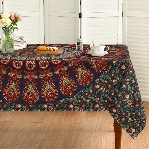 Indianhippie Rectangular Tablecloth 60×120 Inch, Bohemian Psychedelic PeacockMandala Washable Table Cover for Party Picnic Dinner Decor