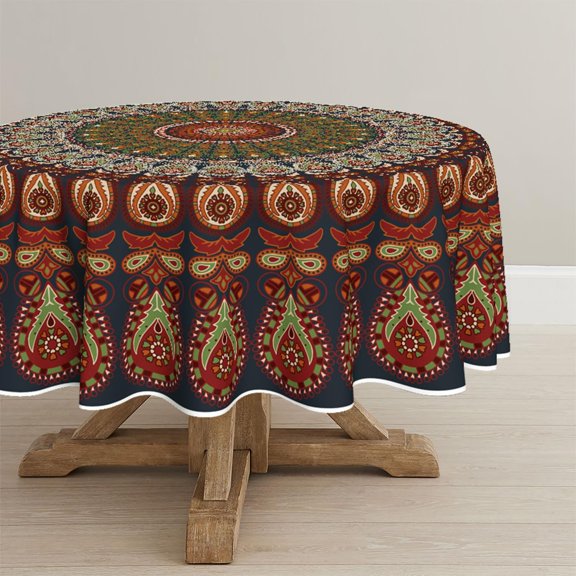 Indianhippie Rectangular Tablecloth 60x84 Inch, Boho Bohemian Psychedelic PeacockMandala Washable Seasonal Table Cover for Party Picnic Dinner Decor