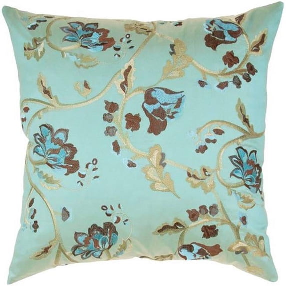Indias Heritage C712 Rose Impression On Taffeta Pillow Cove Pillow- Turquoise