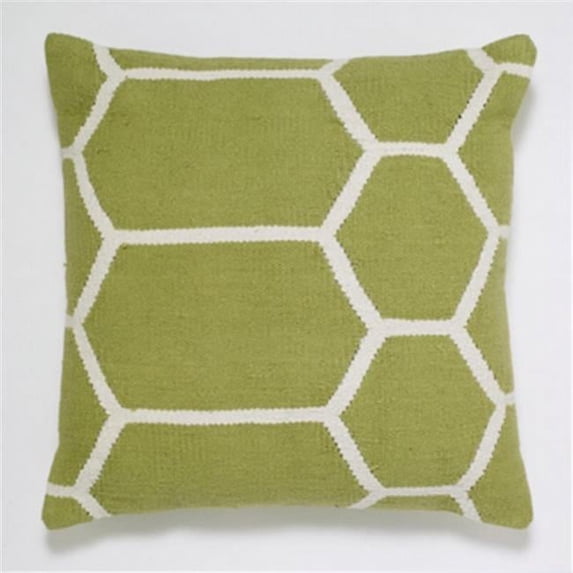 Indias Heritage C928 Cotton Woven Pillow, Green & White - 20 x 20 in.