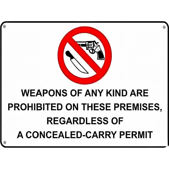 Indication Warning Weapons Restricted Sign - 8"x12" New Tin Safety Alert Security Notice Sign for Outdoor Indoor, Kitchen Decor Summer Home Cafe Office Store Bar Club