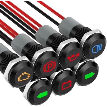 Indicator Light, 12V LED Small Indicator Light Waterproof 1/2" Panel Cutout 12V 24V Metal LED Indicator Pilot Dash Light with 145MM Wires -7PCS$$Electrical