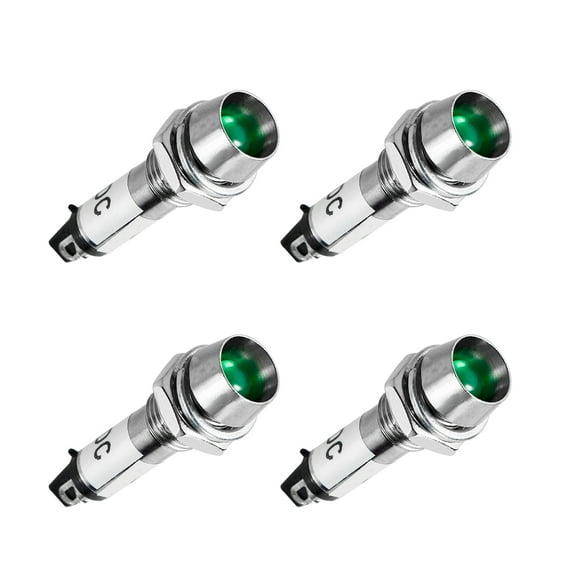 Indicator Light DC 12V, Neon Bulbs Green, Metal Shell Panel Mount 5/16" 8mm 4Pcs