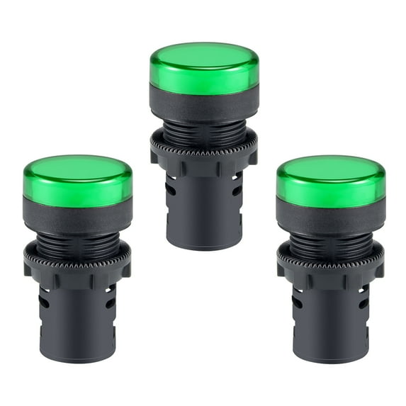 Indicator Lights /DC 12V, Green , Flush Panel Mount 7/8" 22mm, 3Pcs