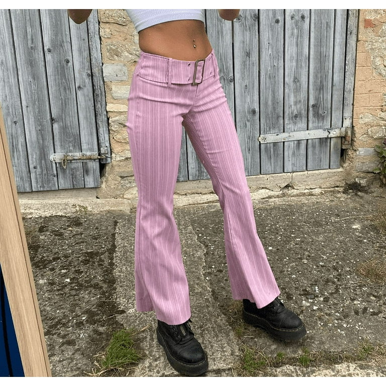 Indie Aesthetics E-Girl Vintage Trousers Low Waist Flare Pants Slim Fit  Pockets Fashion Pants Streetwear(Y2k Black,S) 
