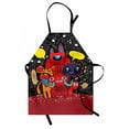 thumbnail image 1 of Indie Apron Monster City Theme Funny Characters with Speech Bubbles Floral Swirls Hearts Stars, Unisex Kitchen Bib Apron with Adjustable Neck for Cooking Baking Gardening, Multicolor, by Ambesonne, 1 of 3