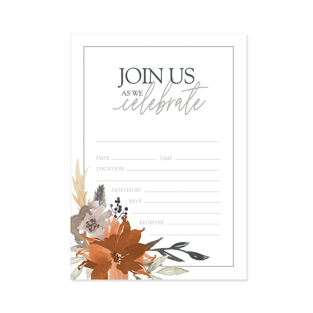 Indie Autumn Wedding Set Cards - 25 Boho Floral Invites With Envelopes,  5\, image size:1080x1080