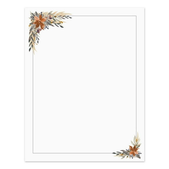 Indie Autumn Floral Letterhead / 50 Printed Sheets / 8.5" x 11" All Occasion Fall Celebration Paper / Decorative Boho Wedding Stationery Pack